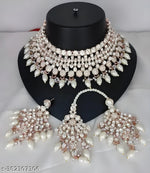 Thumbnail for Jewel City Elegant White Kundan & Pearl Bridal Jewelry Set-Luxury Choker Necklace Earrings & Maang Tikka-Ethnic Wedding & Party Wear
