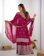 Thumbnail for Joban Fashion Pink Kurta Set Silk Sequins , Zari, Coding & Thread Embroidered work - Distacart
