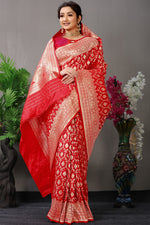 Thumbnail for Anaita Red Woven Design Pure Silk Banarasi Saree With Blouse - Distacart