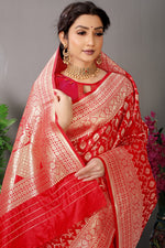 Thumbnail for Anaita Red Woven Design Pure Silk Banarasi Saree With Blouse - Distacart