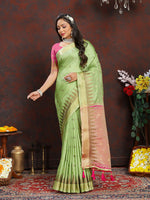 Thumbnail for Lorenvalley Fashion Parotgreen Soft Katan Silk Woven Design Zari Weaving Pallu Saree - Distacart