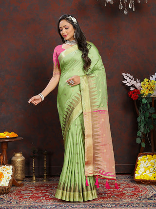 Lorenvalley Fashion Parotgreen Soft Katan Silk Woven Design Zari Weaving Pallu Saree - Distacart