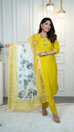 Thumbnail for Lorenvalley Fashion Parotgreen Roman Silk Hand Work Kurta Pant with Dupatta