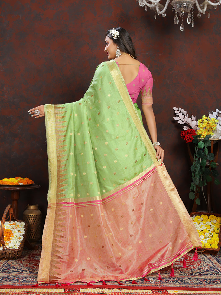 Lorenvalley Fashion Parotgreen Soft Katan Silk Woven Design Zari Weaving Pallu Saree - Distacart