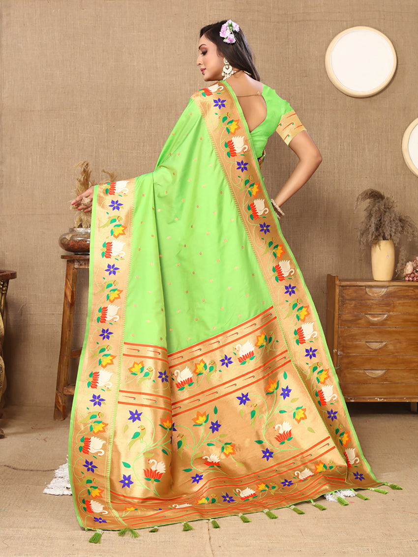 Lorenvalley Fashion Parotgreen Soft Paithani Silk Woven Design Rich Zari Meenakari Weaving Saree - Distacart
