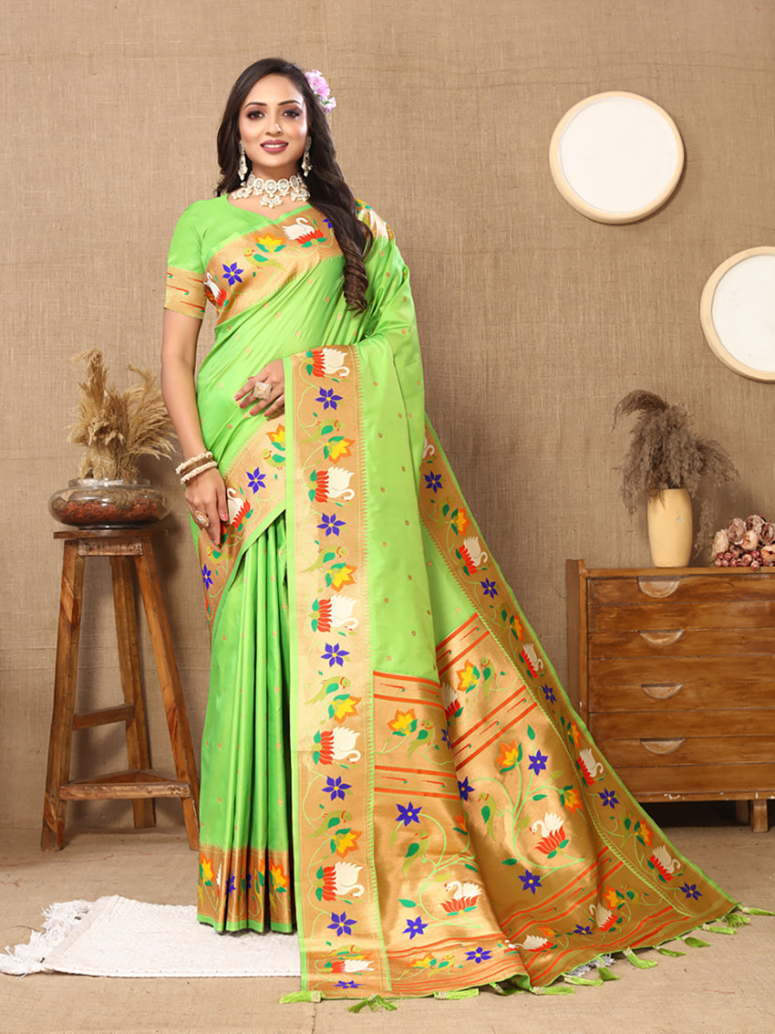 Lorenvalley Fashion Parotgreen Soft Paithani Silk Woven Design Rich Zari Meenakari Weaving Saree - Distacart