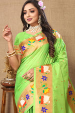 Thumbnail for Lorenvalley Fashion Parotgreen Soft Paithani Silk Woven Design Rich Zari Meenakari Weaving Saree - Distacart