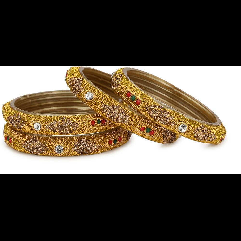 Afast Bridal Wedding & Party Fashionable Colorful Glass Bangle/Kada Set, Pack Of 4 - Golden - Distacart