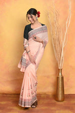Thumbnail for Very Much Indian Handblock Printed Cotton Saree With Natural Dyes - Peach - Distacart