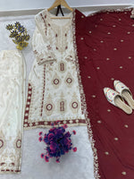 Thumbnail for Teeya Creation White Color Chinon Silk Party Wear Trending Palazzo Set - Distacart
