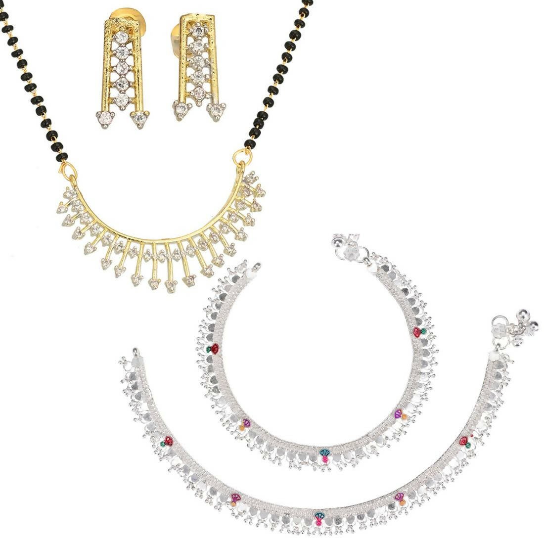 AanyaCentric Gold-plated Mangalsutra Pendant Earring Set & Silver Plated Anklet - Distacart