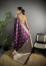 Thumbnail for Joban Fashion Wine Banarasi Soft Lichi Silk Paisley Saree