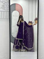 Thumbnail for Teeya Creation Womens New Heavy Fox Georgette Fabric With Heavy Embroidery Work Purple Kurta Set - Dista