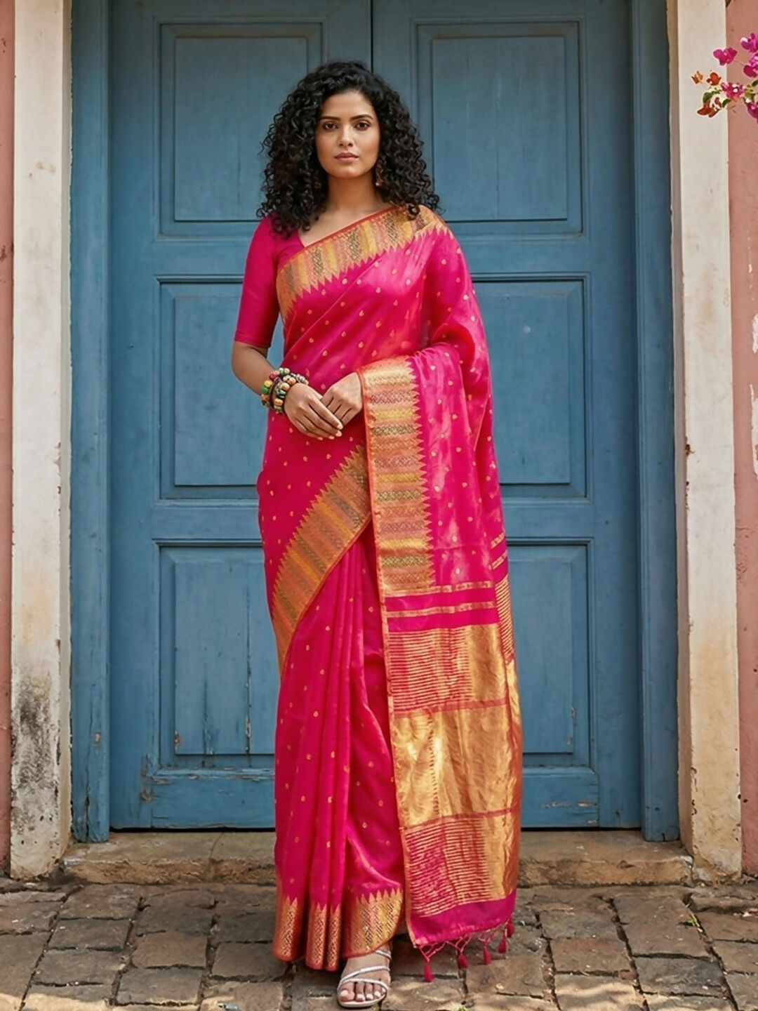 Shree Shyam Fashion Pink Silk Blend Saree - Distacart