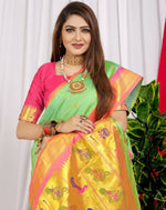 Thumbnail for Jyoti Fashion Women's Green Paithani Silk Zari Woven Saree with Blouse - Distacart