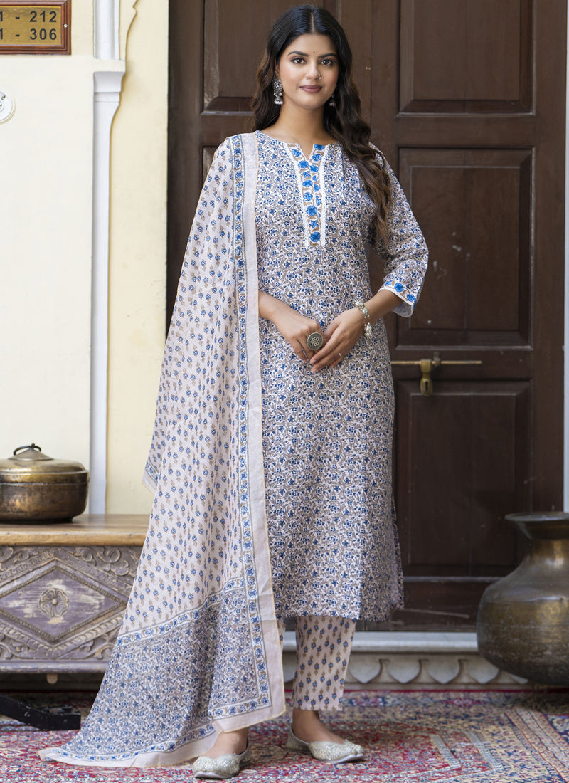 Vegaa Fashion Light-Beige Cotton Kota Checks Salwar Suit - Distacart