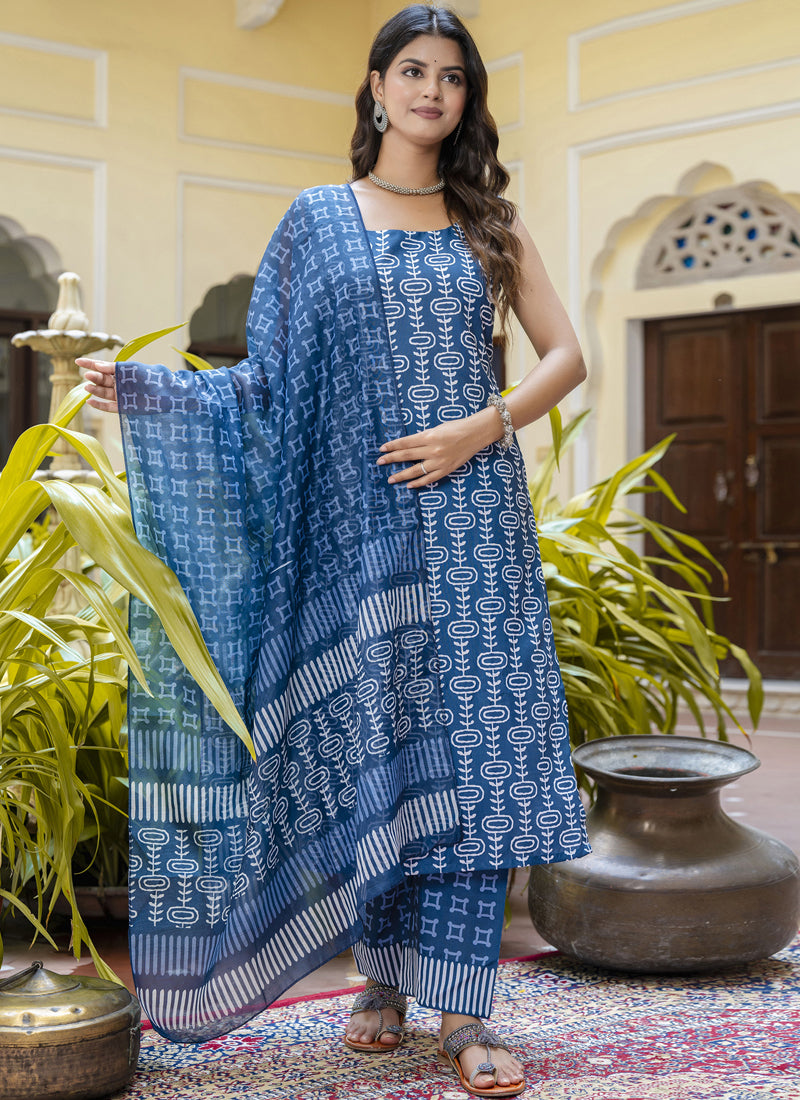 Vegaa Fashion Blue Cotton Kota Checks Salwar Suit - Distacart