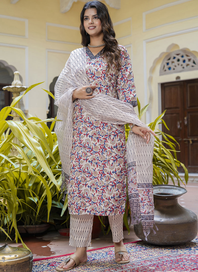 Vegaa Fashion Cream Cotton Kota Checks Salwar Suit - Distacart