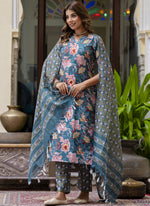 Thumbnail for Vegaa Fashion Teal Cotton Kota Checks Salwar Suit - Distacart