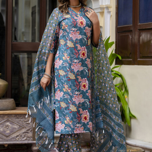 Vegaa Fashion Teal Cotton Kota Checks Salwar Suit - Distacart