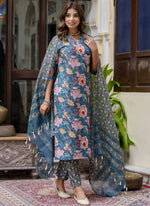 Thumbnail for Vegaa Fashion Teal Cotton Kota Checks Salwar Suit - Distacart
