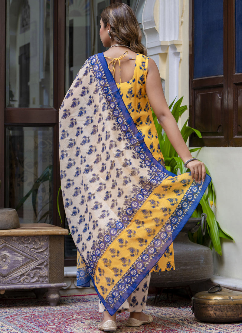 Vegaa Fashion Yellow Embroidered Cotton Salwar Suit - Distacart