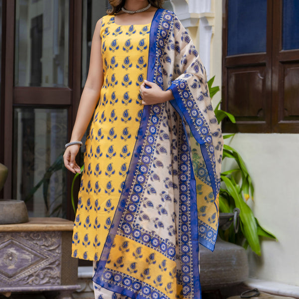 Vegaa Fashion Yellow Embroidered Cotton Salwar Suit - Distacart