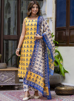 Thumbnail for Vegaa Fashion Yellow Embroidered Cotton Salwar Suit - Distacart