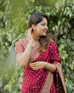 Thumbnail for Preksha Creation Banarasi Women Red Saree With Zari Work - Distacart