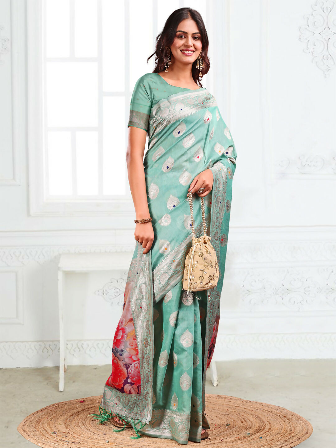 Astita Linen Cotton Rama Green Saree