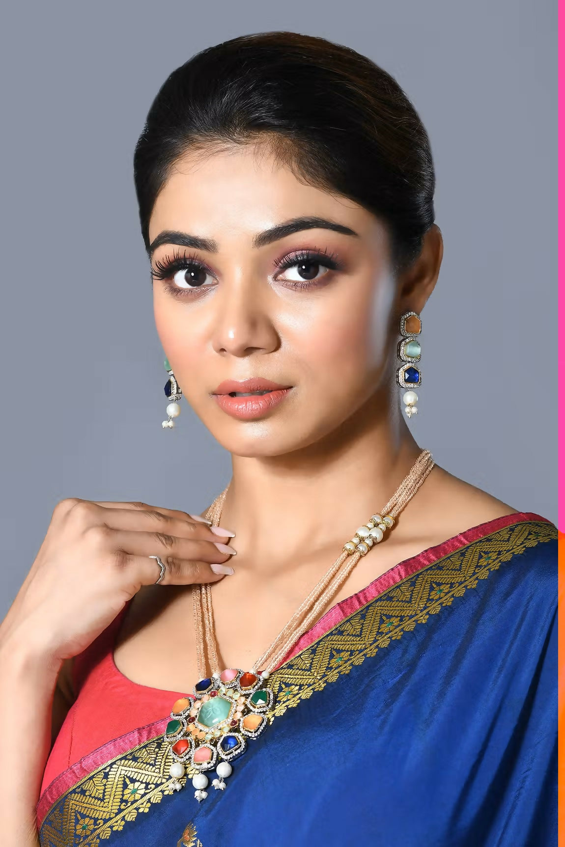 Joban Fashion Women Golden White Multi Pendant Set With Earrings