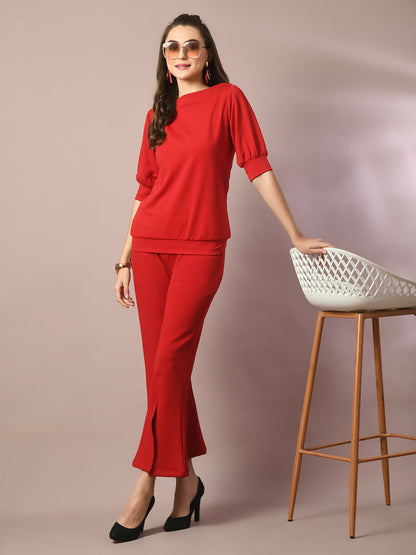 Myshka Women's Red Solid Boat Neck Party Top - Distacart