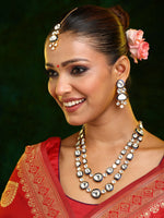 Thumbnail for Ruby Raang 22k Gold Polished Blue Meenakari Kundan Layered Necklace With Earrings & Maang Tikka