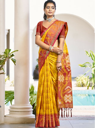 Astita Pochampalli Silk Yellow Saree