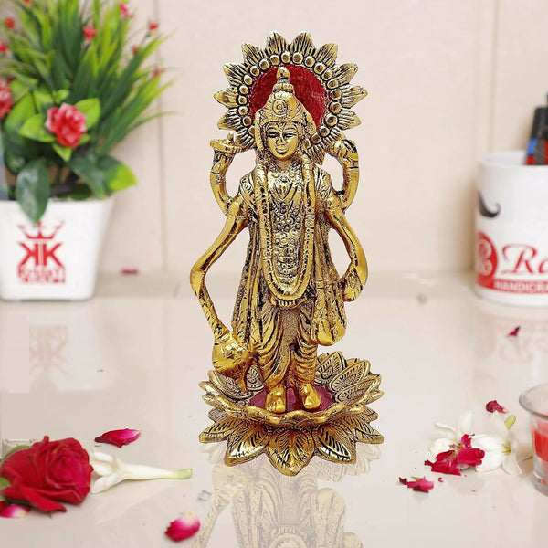 Kridaykraft Gold Plated Narayan/Vishnu Standing On Lotus Metal Statue - Distacart