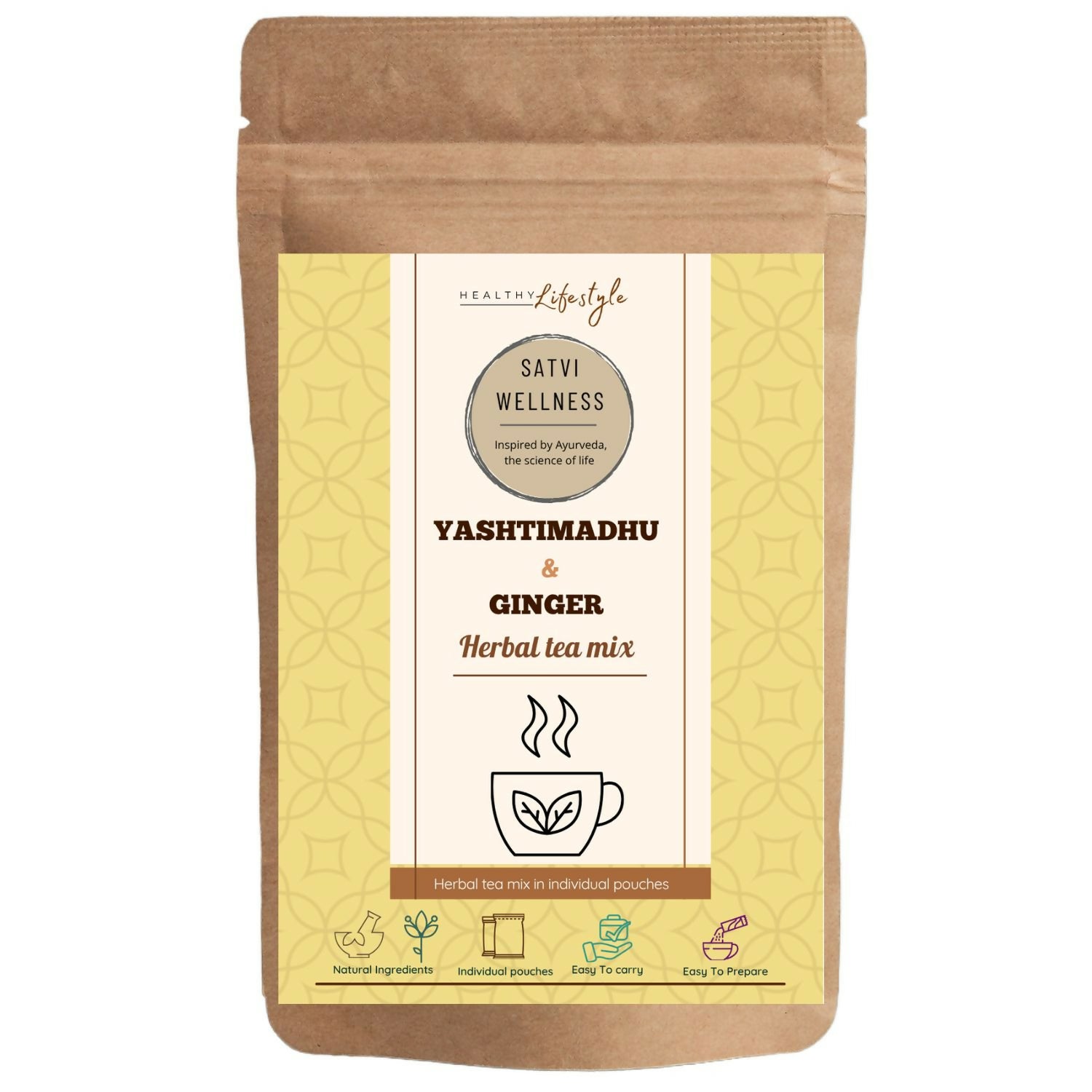 Satvi Wellness Yeshtimadhu Ginger Herbal Infusion Mix In Indvidual Packets | Herbal Tea Sachet - Dista