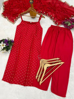 Thumbnail for Teeya Creation Womens New Elegant Red Embroidered Kurti with Matching Bottom Set - Dista