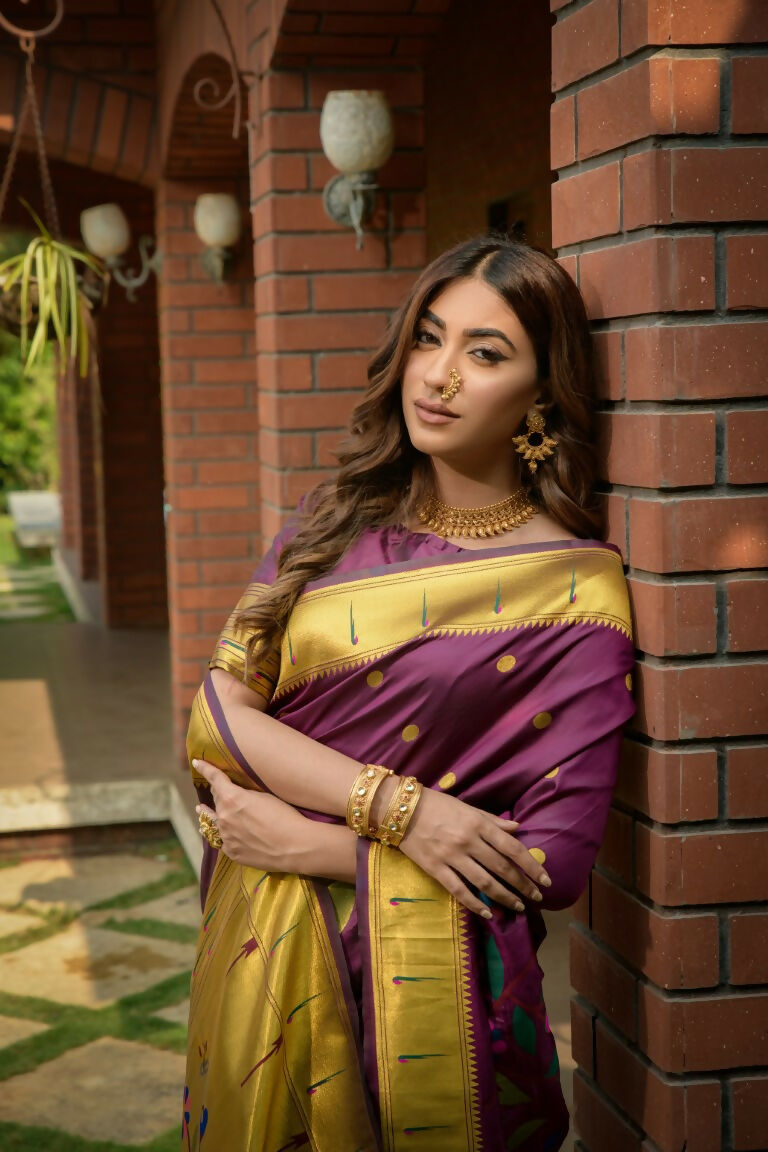 Jyoti Fashion Women's Wine Paithani Silk Zari Woven Saree with Blouse - Distacart