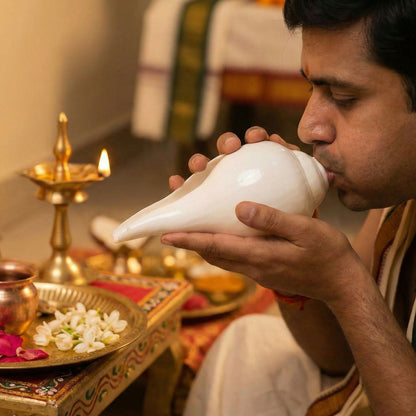 Pujashree Blowing Shankh – Sacred Conch for Spiritual Practices (Medium) - Dista