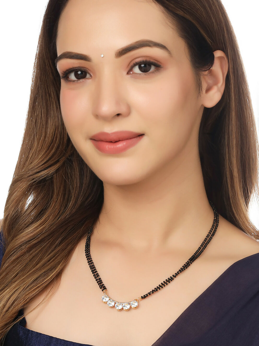 NVR Women's's Set of 2 Black Gold-Plated Beaded Mangalsutra With Ad Stone - Distacart