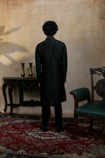 Thumbnail for Falling Raw Silk Black Kajal Phool Kurta Set By Hilo Design