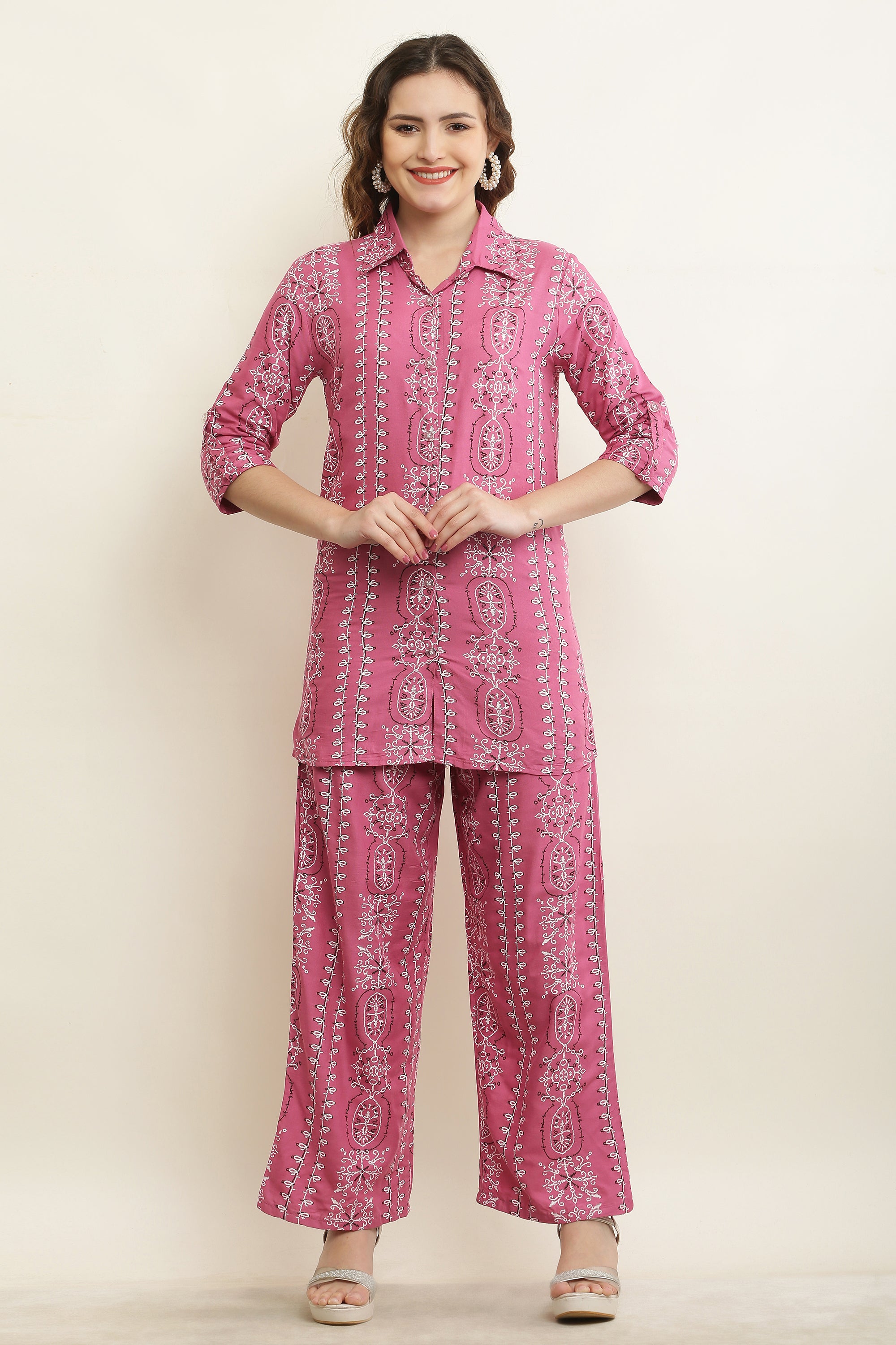 PAVONINE Peach Color Rayon Fabric 2Pc Cord Set For Girls & Women - Distacart