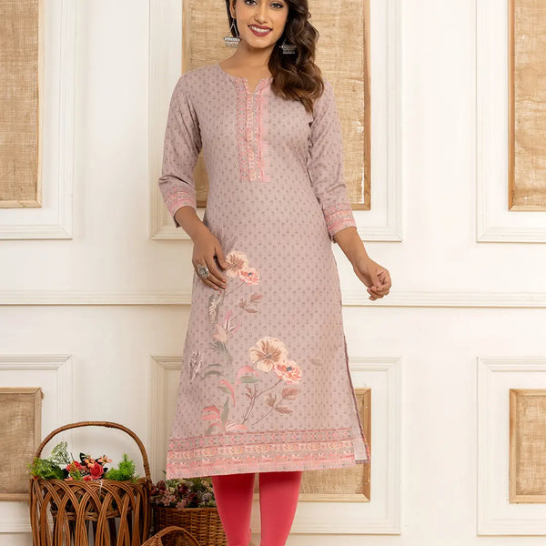 Yufta Peach Cotton A-Line Kurta With Digital Print - Distacart