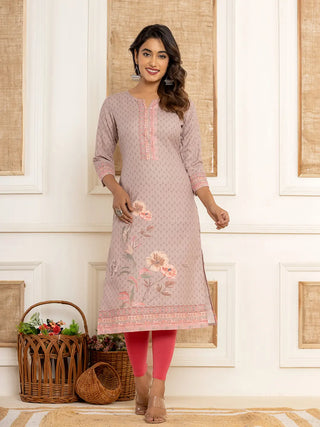Yufta Peach Cotton A-Line Kurta With Digital Print - Distacart