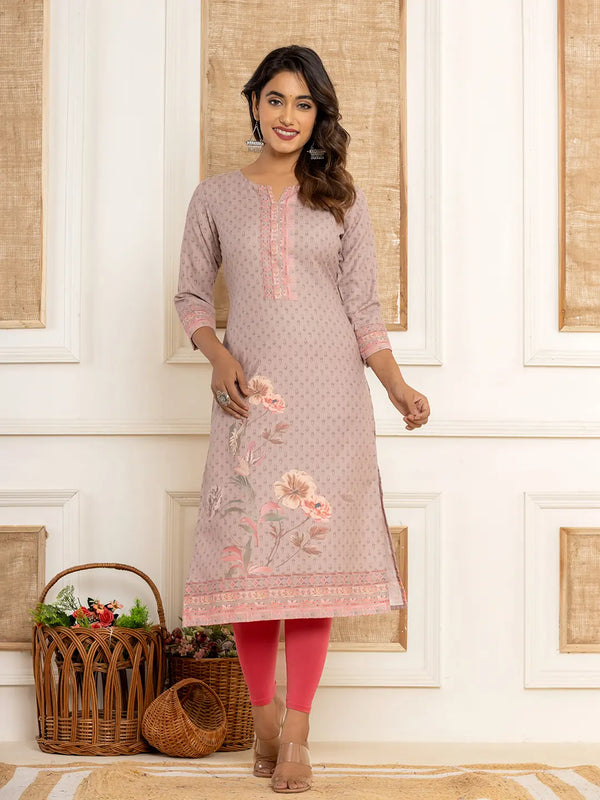 Yufta Peach Cotton A-Line Kurta With Digital Print