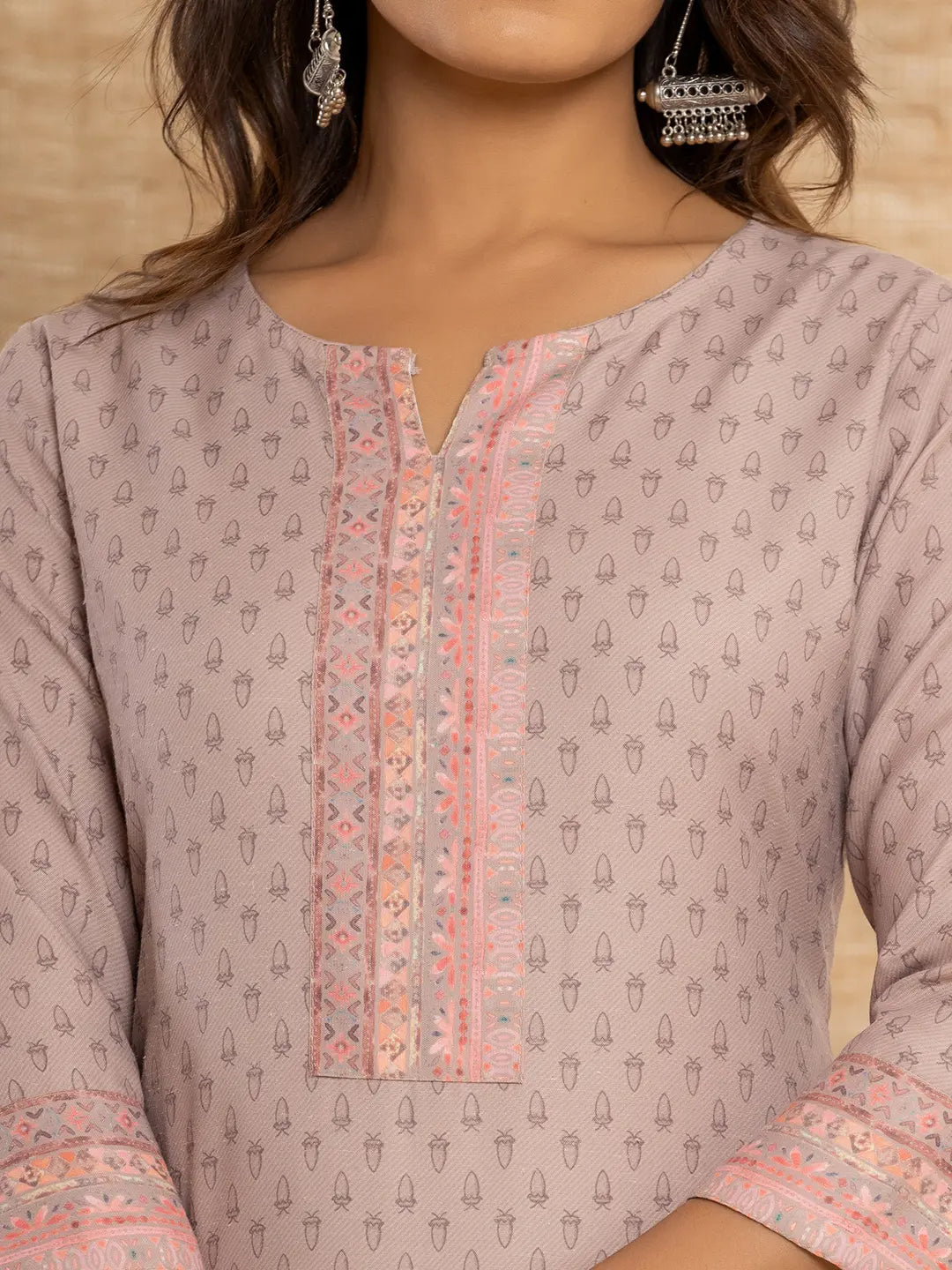 Yufta Peach Cotton A-Line Kurta With Digital Print