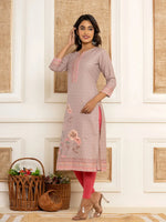 Thumbnail for Yufta Peach Cotton A-Line Kurta With Digital Print