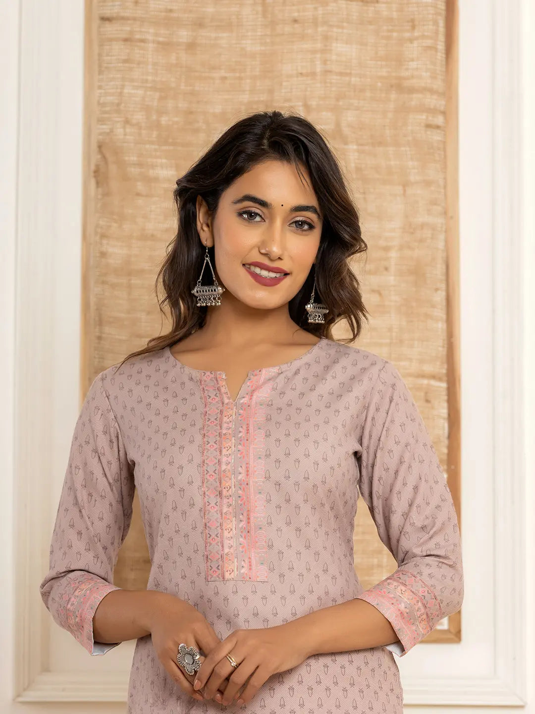 Yufta Peach Cotton A-Line Kurta With Digital Print