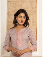 Thumbnail for Yufta Peach Cotton A-Line Kurta With Digital Print