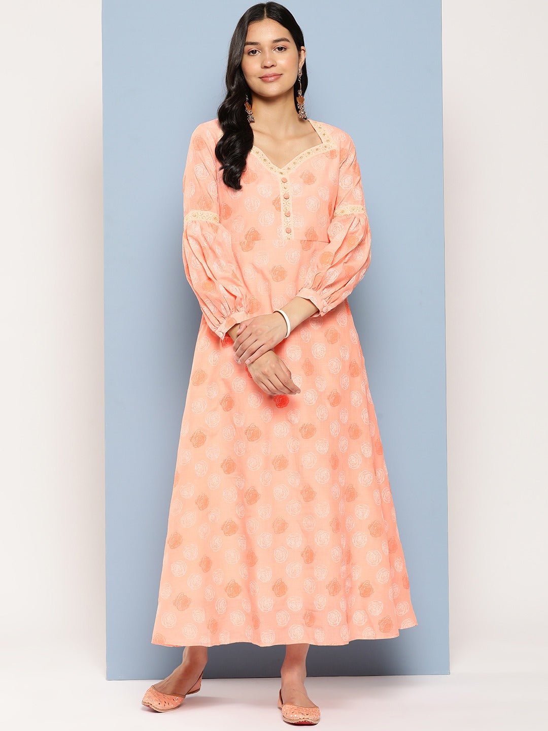 Yufta Peach Maxi Dress - Distacart